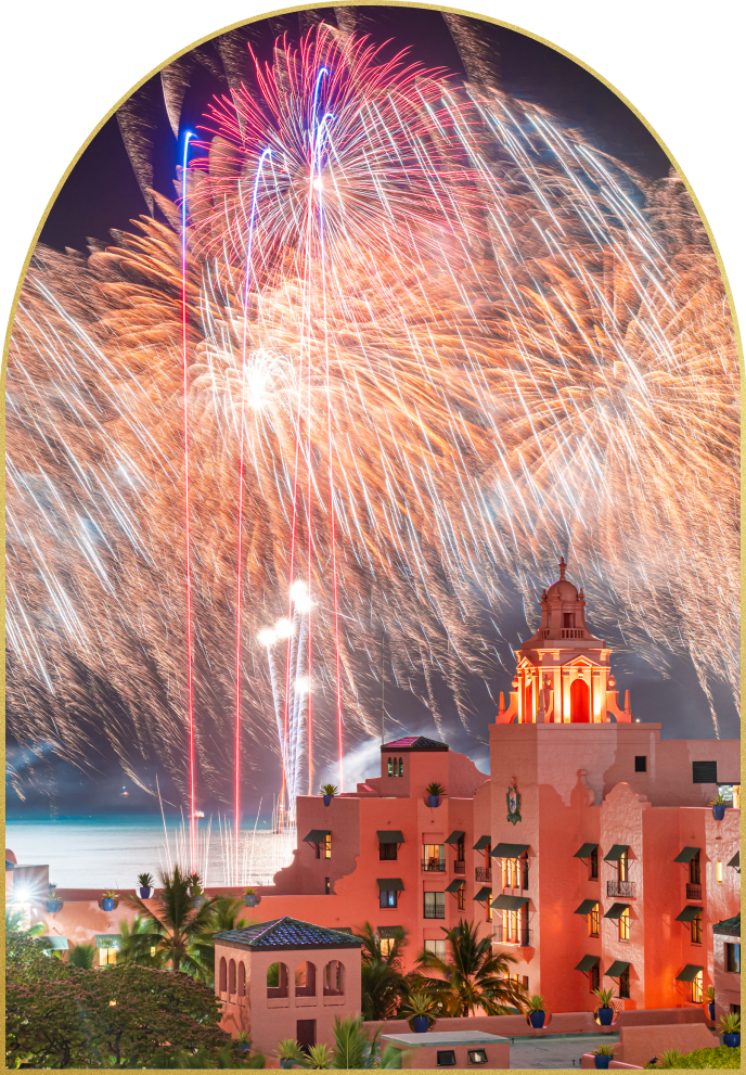 Fireworks and Hotel Exterior