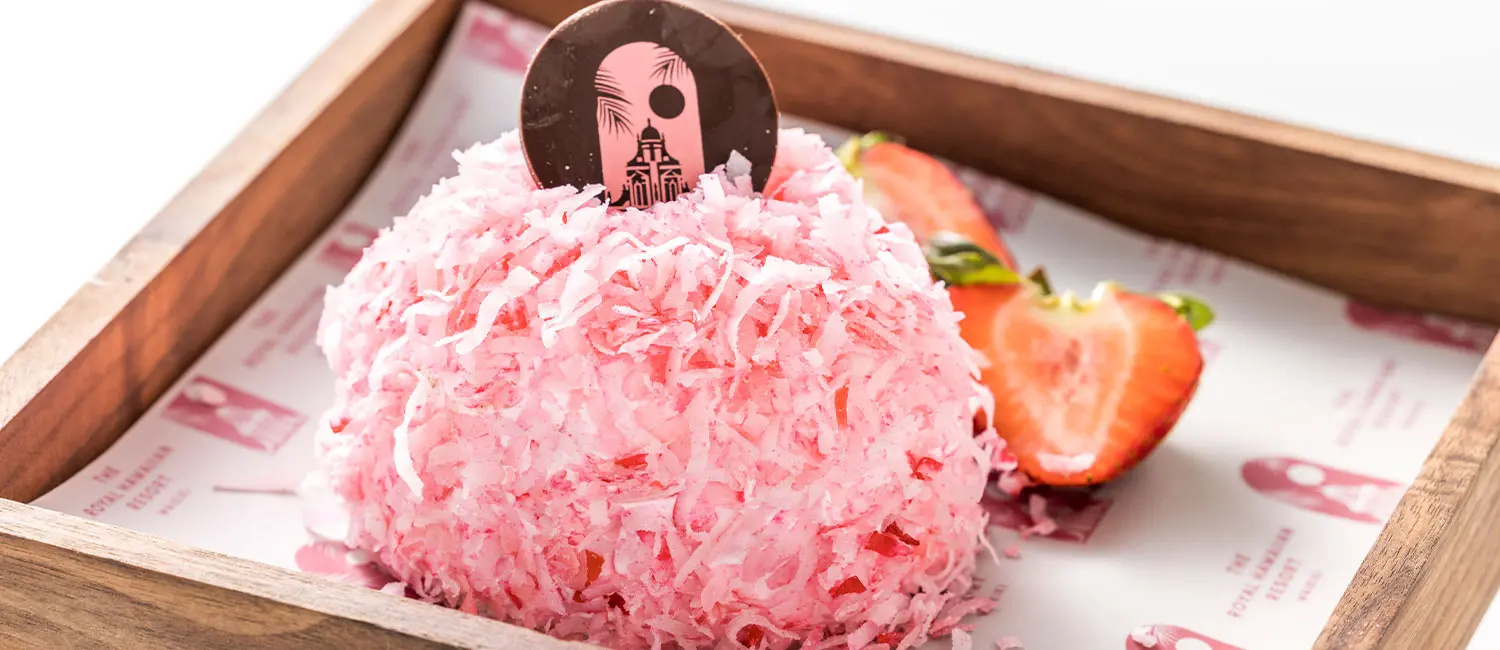 Signature Pink Snowball cake from The Royal Hawaiian