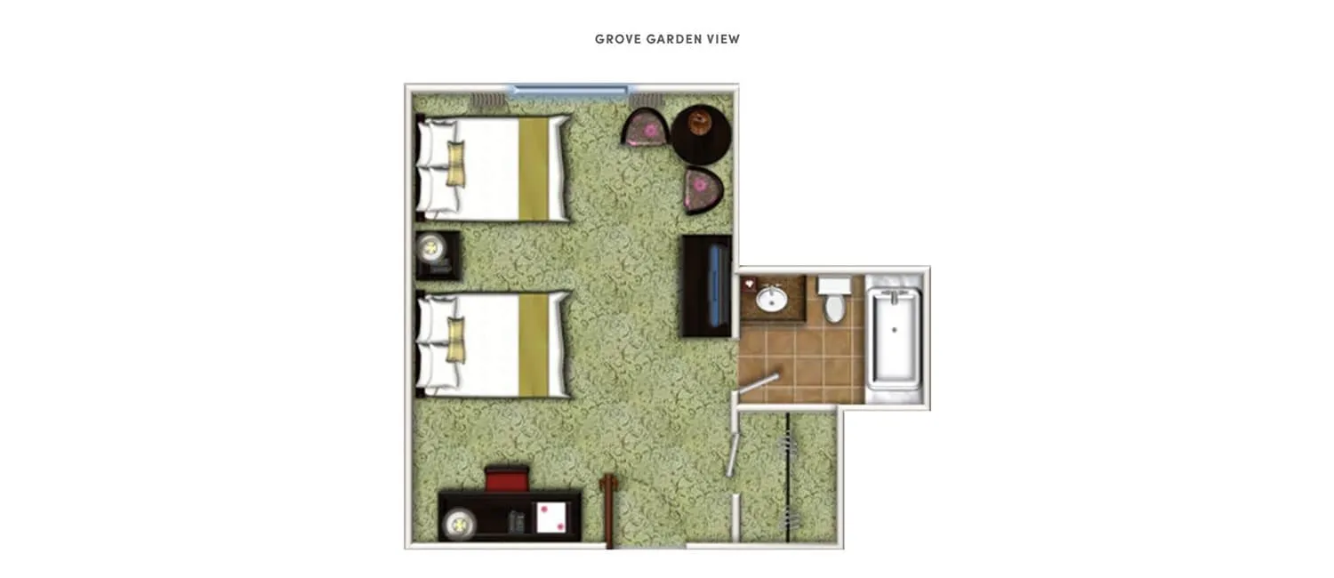 Floor plan of the Historic Room guest room.