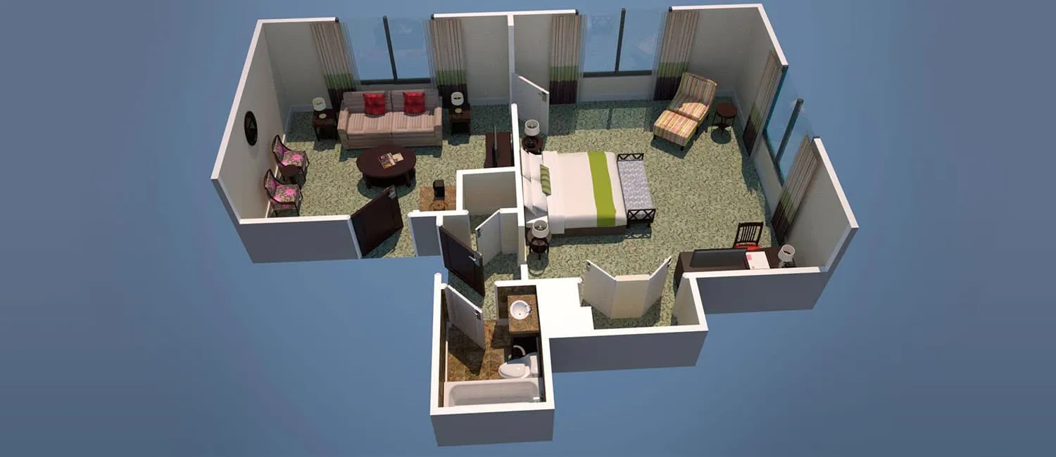 Floor plan of the Historic Ocean guest room.